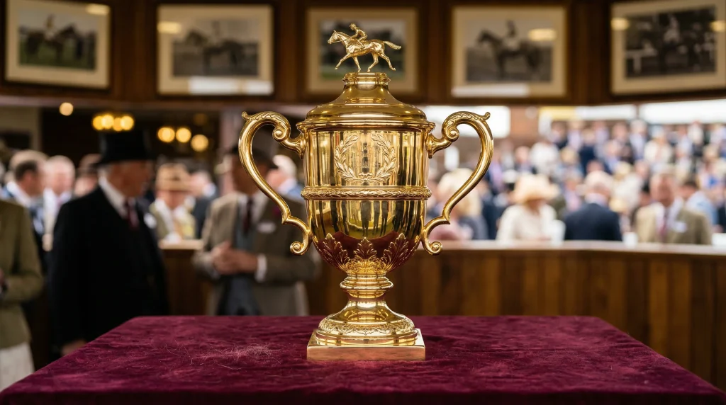 Ayr Gold Cup historic trophy and winning jockey