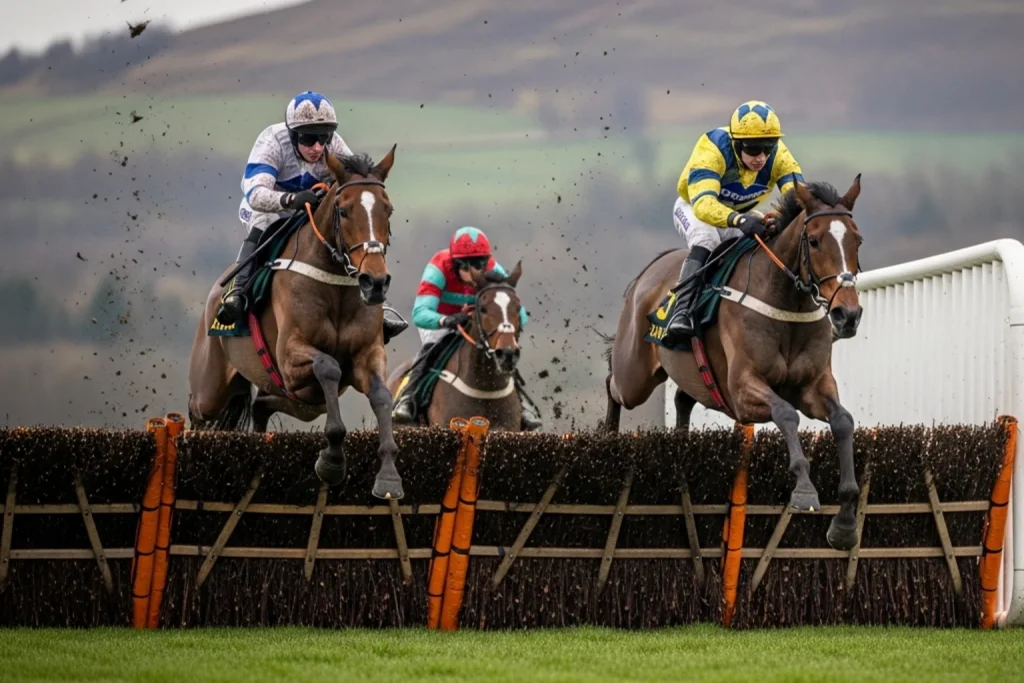 Scottish Grand National horses jumping fence at Ayr